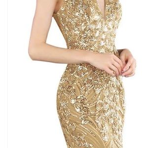 JVN by Jovani Gold Sequin Gown